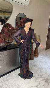 Sequins front drape dress